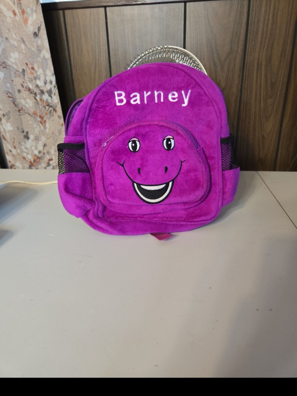 Vintage Barney Mini Backpack School Bag Purple Dinosaur Zip 90s plush